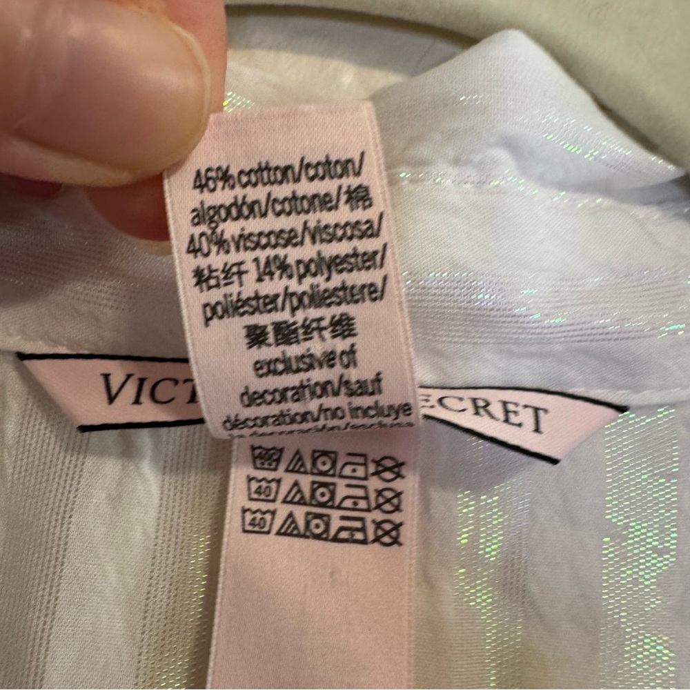 Victoria's Secret White and Silver Shimmer Striped Shirt - M - Picture 5 of 7